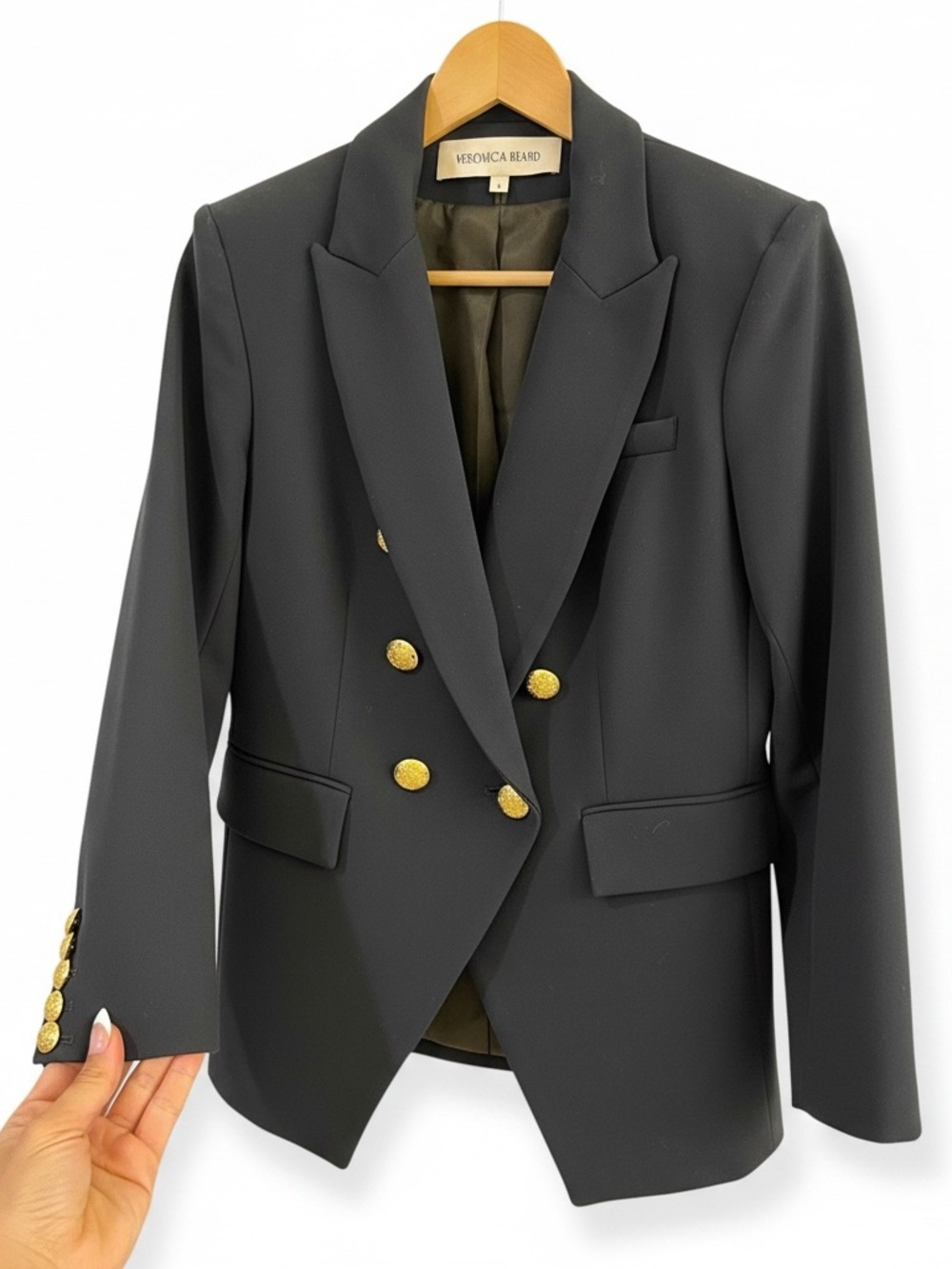 Veronica Beard Midnight Navy Double-Breasted Dickey Jacket with Gold Buttons